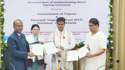 Chief Minister Dr Manik Saha attended the signing of MoU ceremony between Patanjali Yogapitth and Tripura Government at TIFT conference hall, SP Mukherjee Lane in Agartala on December 16.